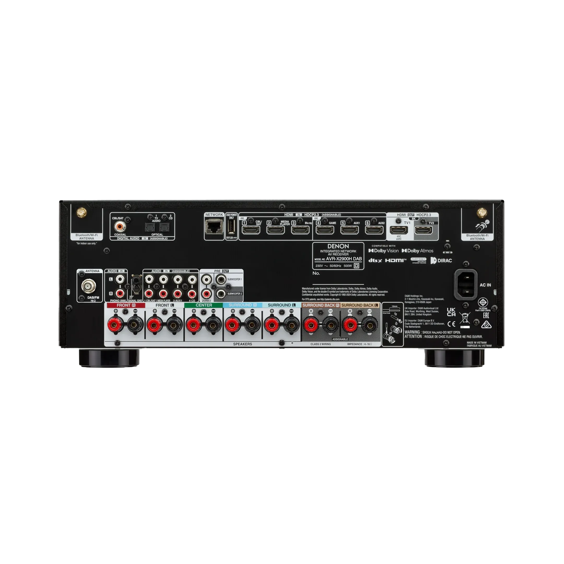 Denon - AVR-X2900H DAB - 7.2 Ch. 95W 4K/8K AV Receiver with Dolby Atmos & HEOS