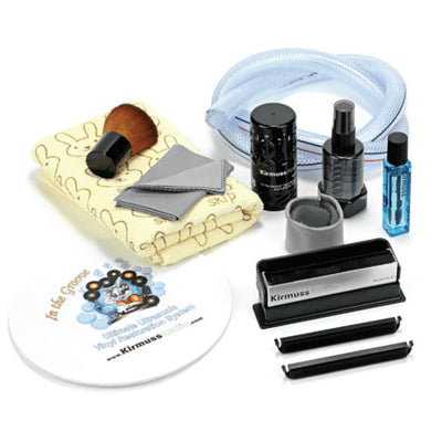 Kirmuss Audio - KA-RC-1 - Ultrasonic Record Cleaning Machine Australia supplied accessories: brushes, cloths, spray, stylus cleaner, felt mat, drain hose and felt guides