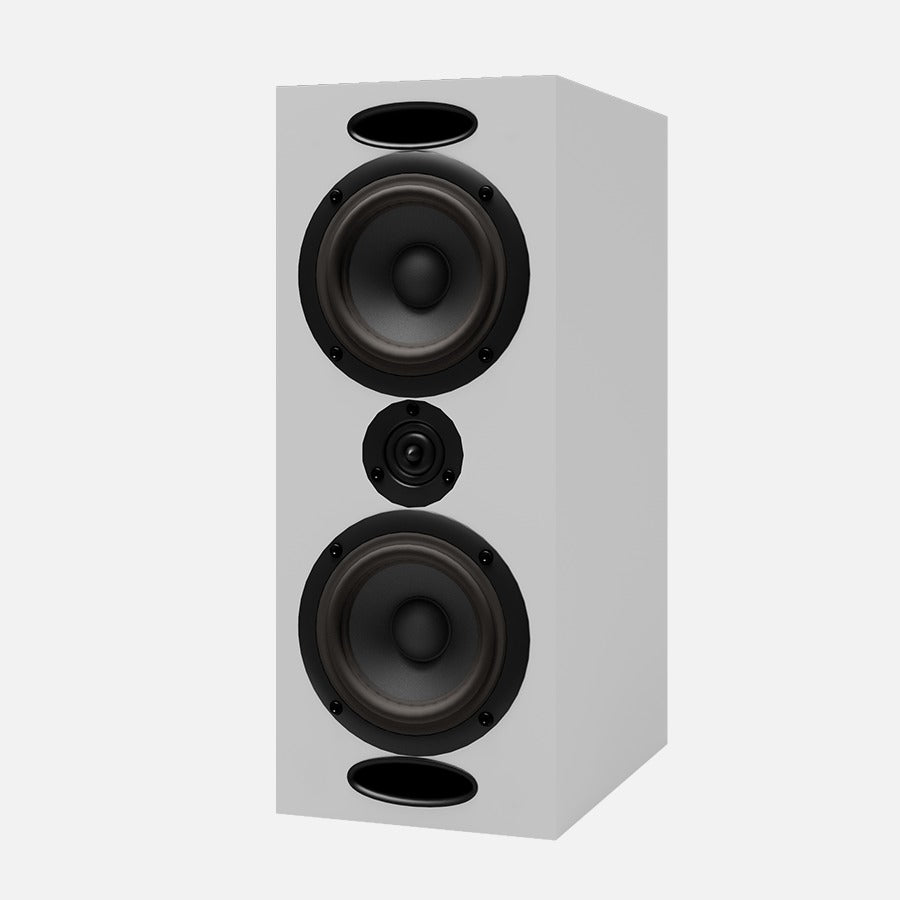 Krix - Acoustix Evara - Bookshelf Speakers Australia Studio White finish, angled view without grille