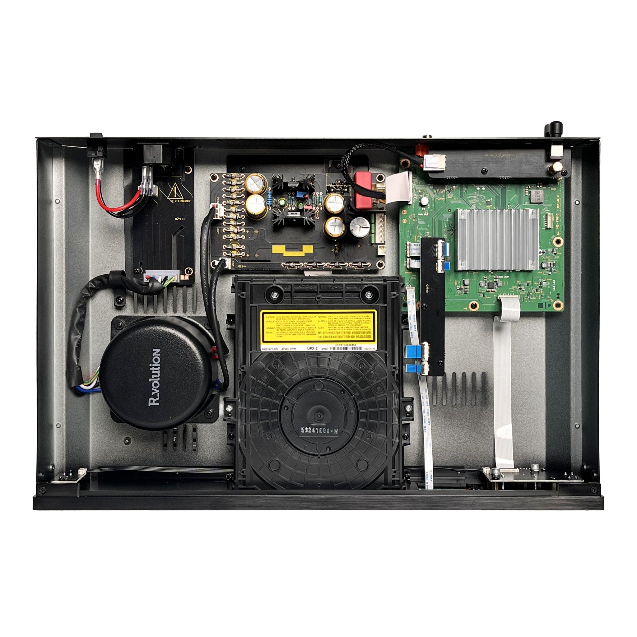 R_volution - Chassis DIY-X700 - Sony UBP-X700 Upgrade Kit Australia interior with toroidal transformer, linear power supply and Sony optical drive