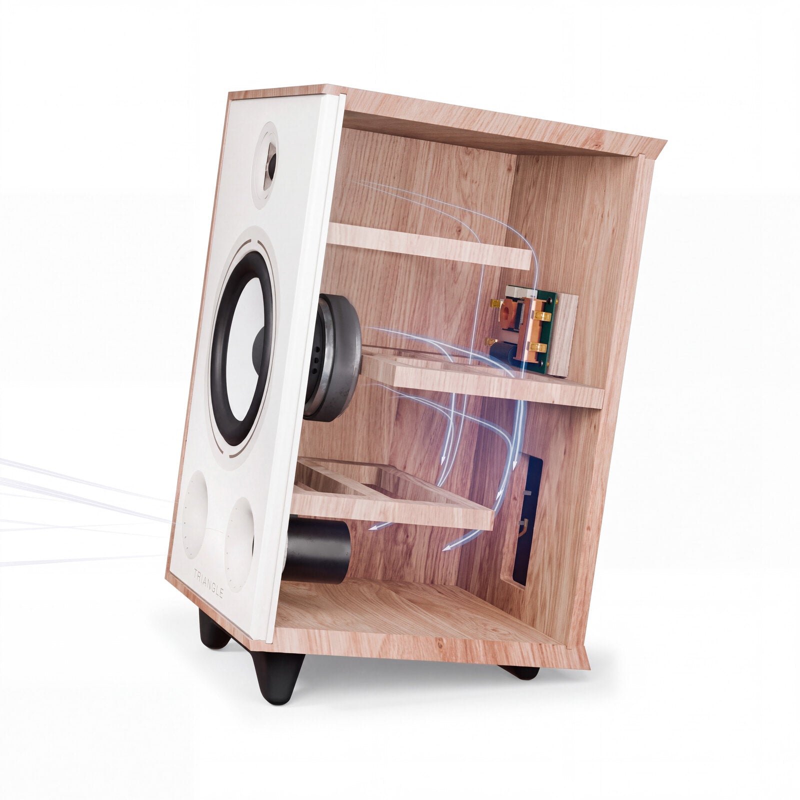 Triangle - BR05 - Bookshelf Speakers Australia Cabinet cutaway showing airflow through the twin front ports