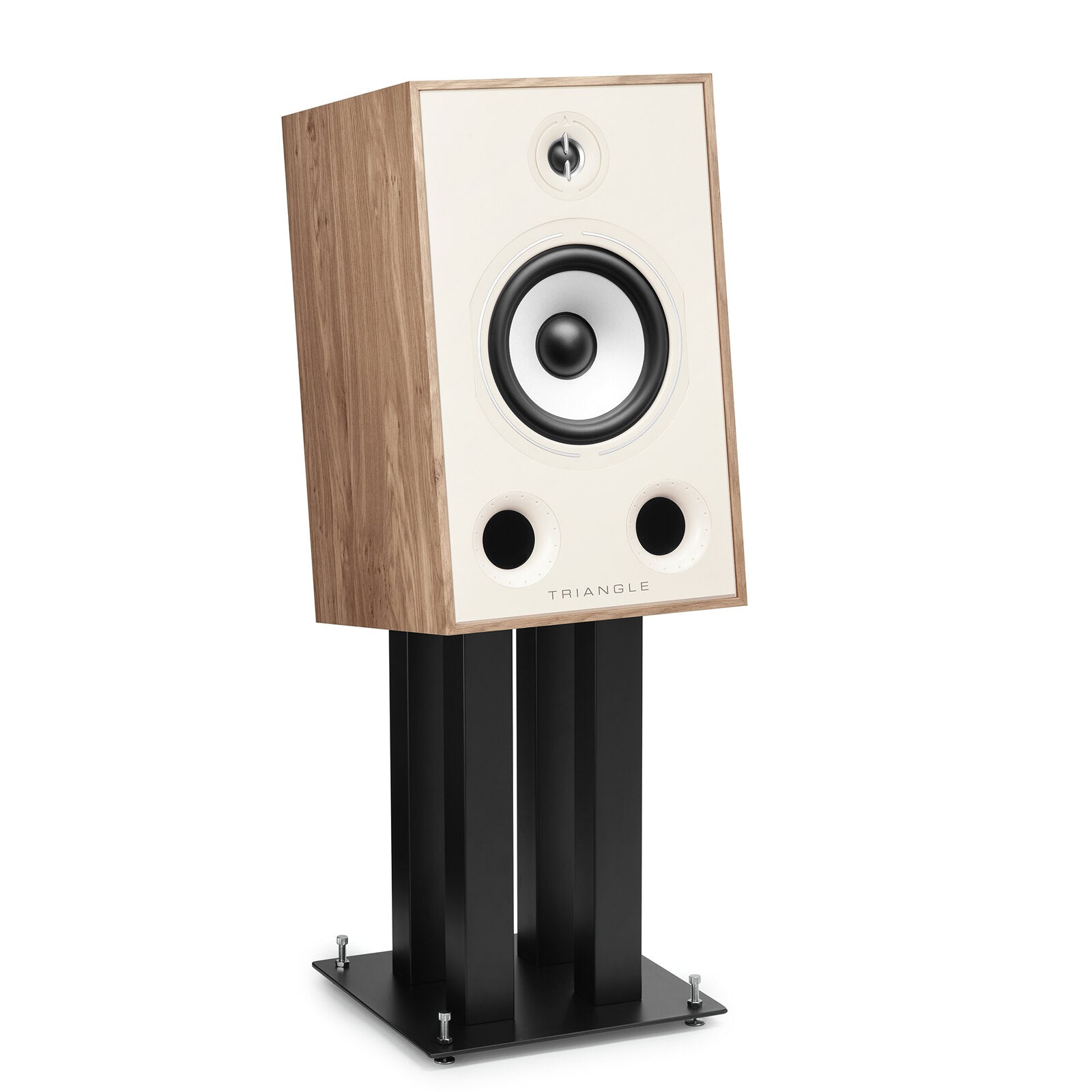 Triangle - S03 - Speaker Stands Australia Black, shown with a Borea BR05 speaker in Light Oak (sold separately)