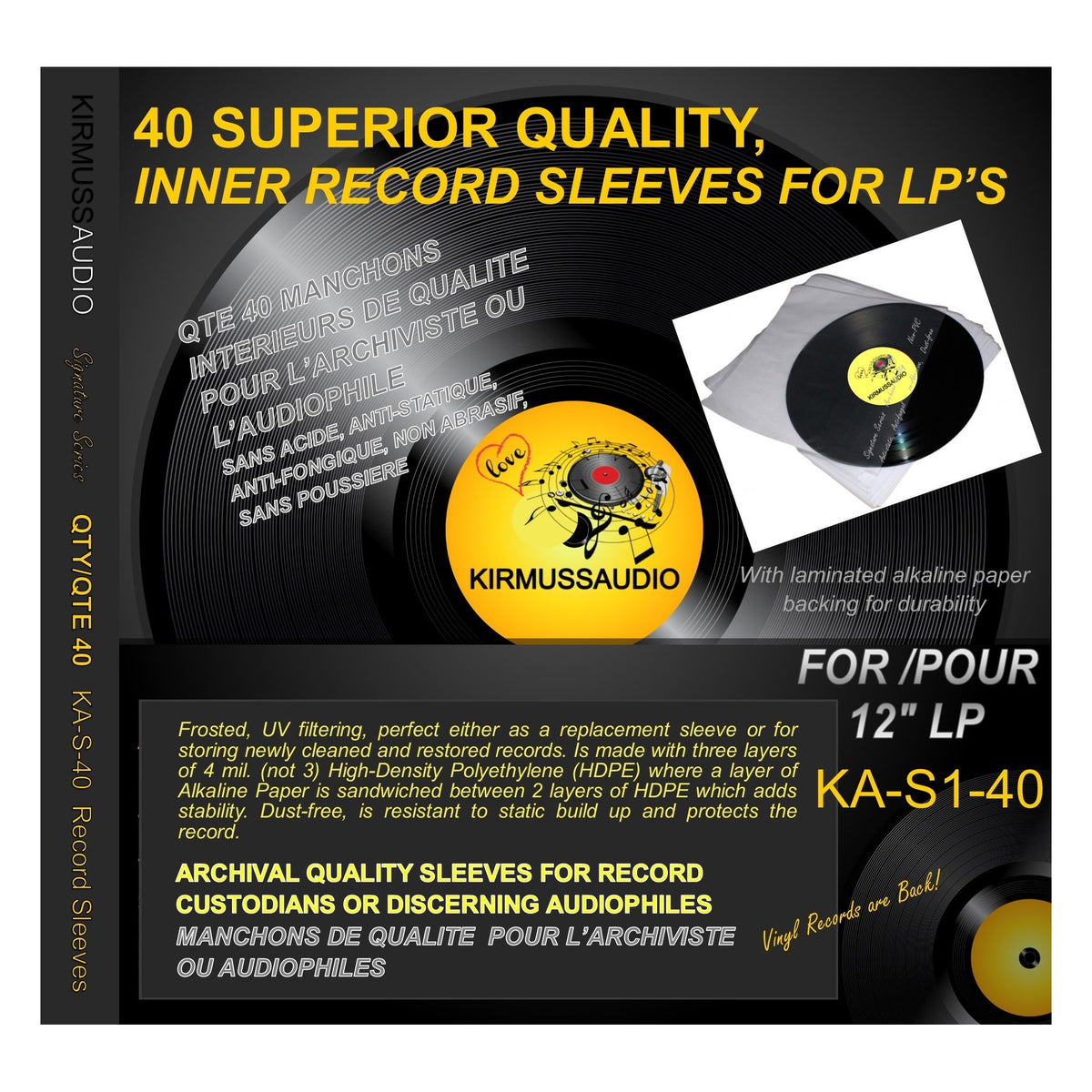 Kirmuss Audio - KA-S1-40 - Antistatic Record Sleeves (40 Pack) Australia