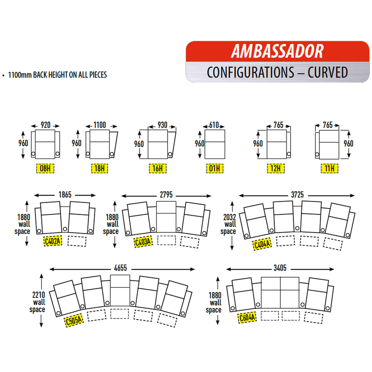 Row One - Ambassador - Configurations (Curved) Australia
