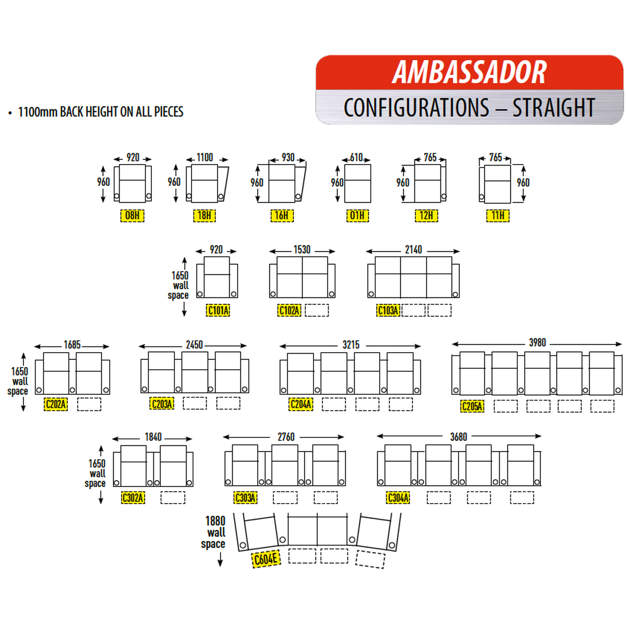Row One - Ambassador - Configurations (Straight) Australia