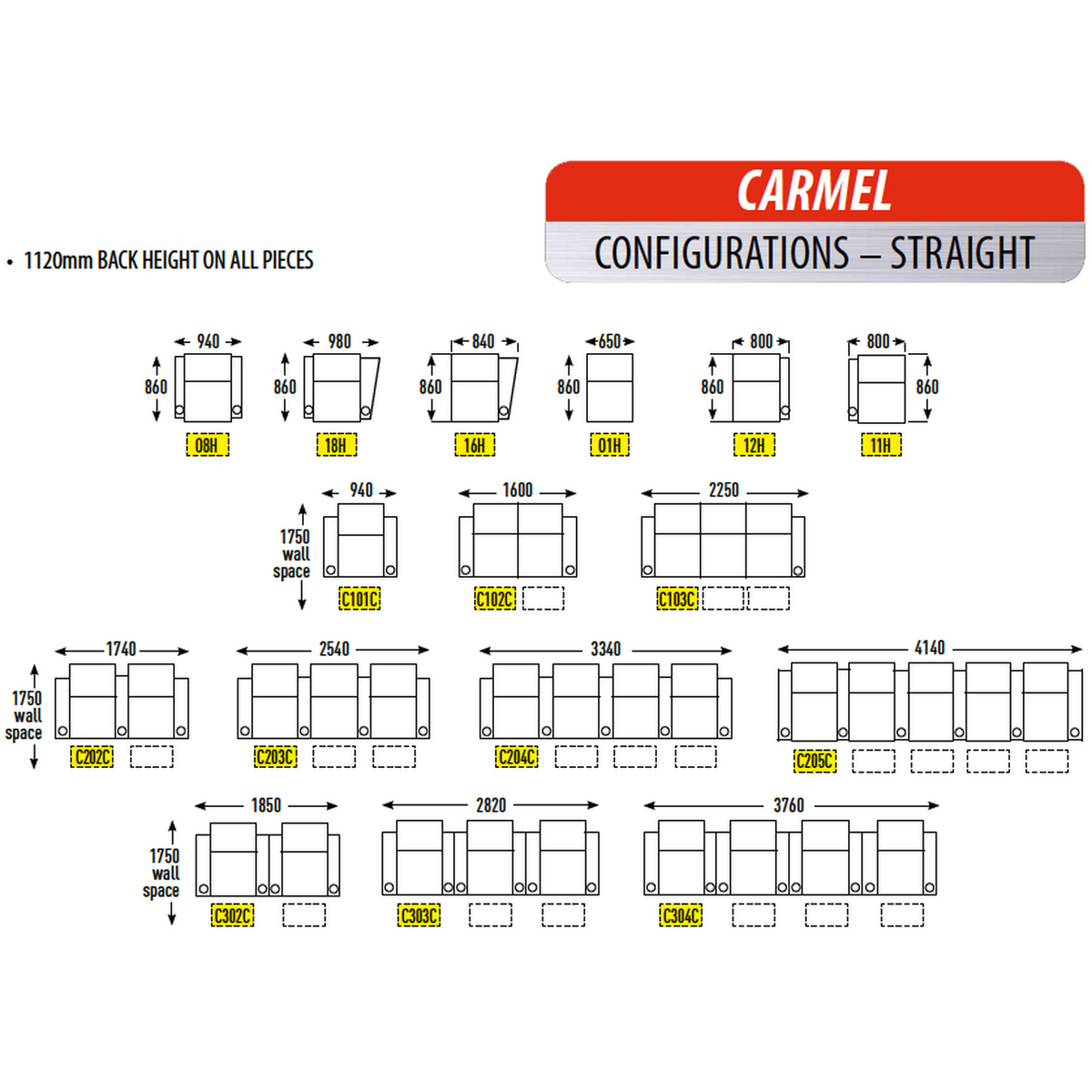 Row One - Carmel - Configurations (Straight) Australia